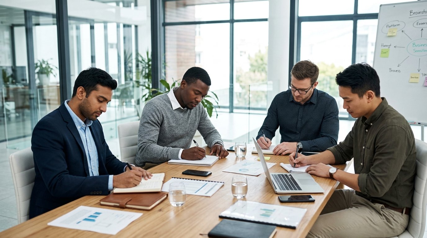 Men taking notes at a meeting