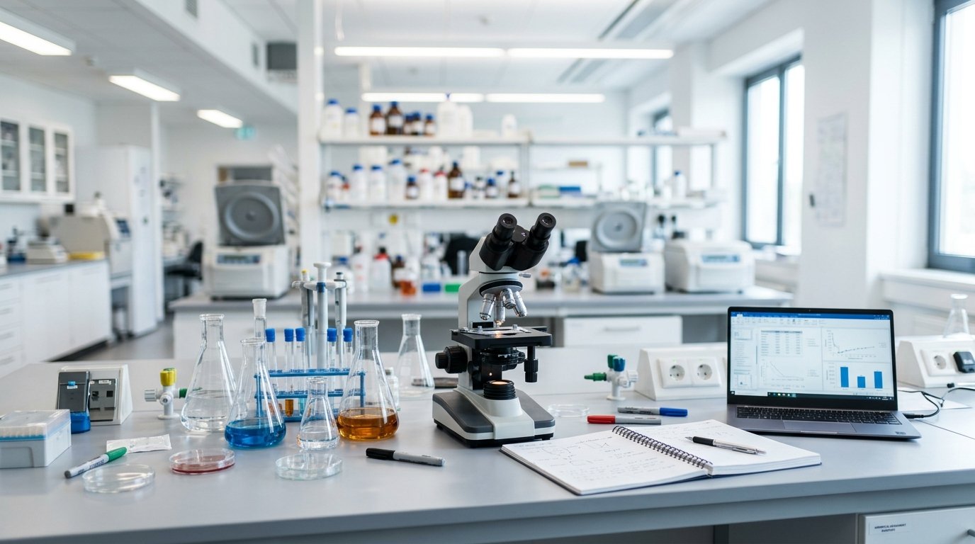 Microscope and equipment in a research laboratory