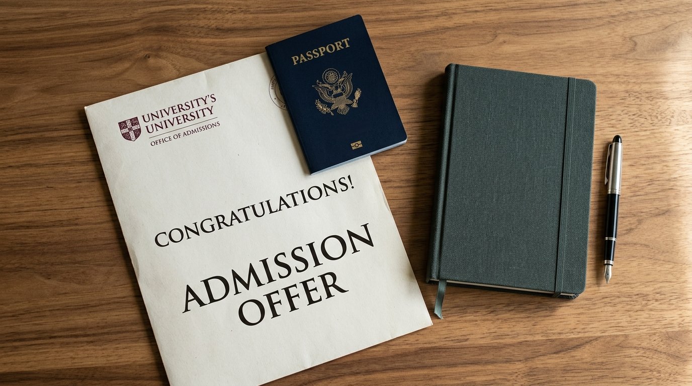 Passport and university acceptance letter for study abroad