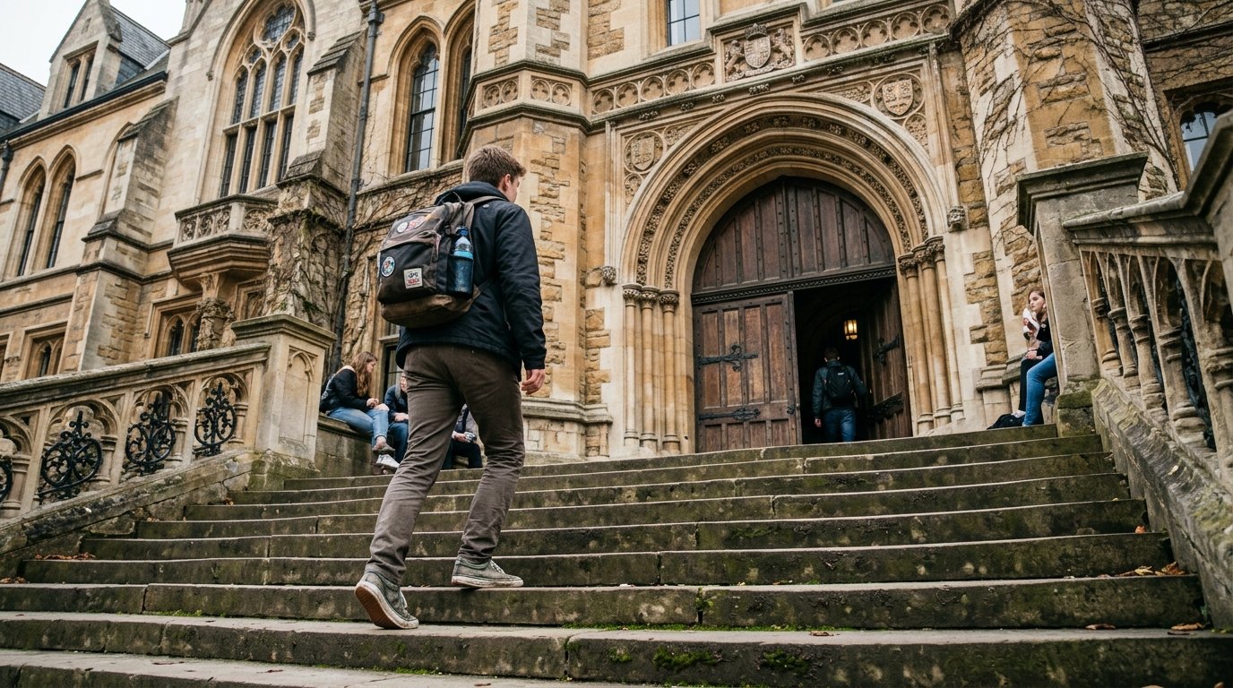 Student walking to a university building