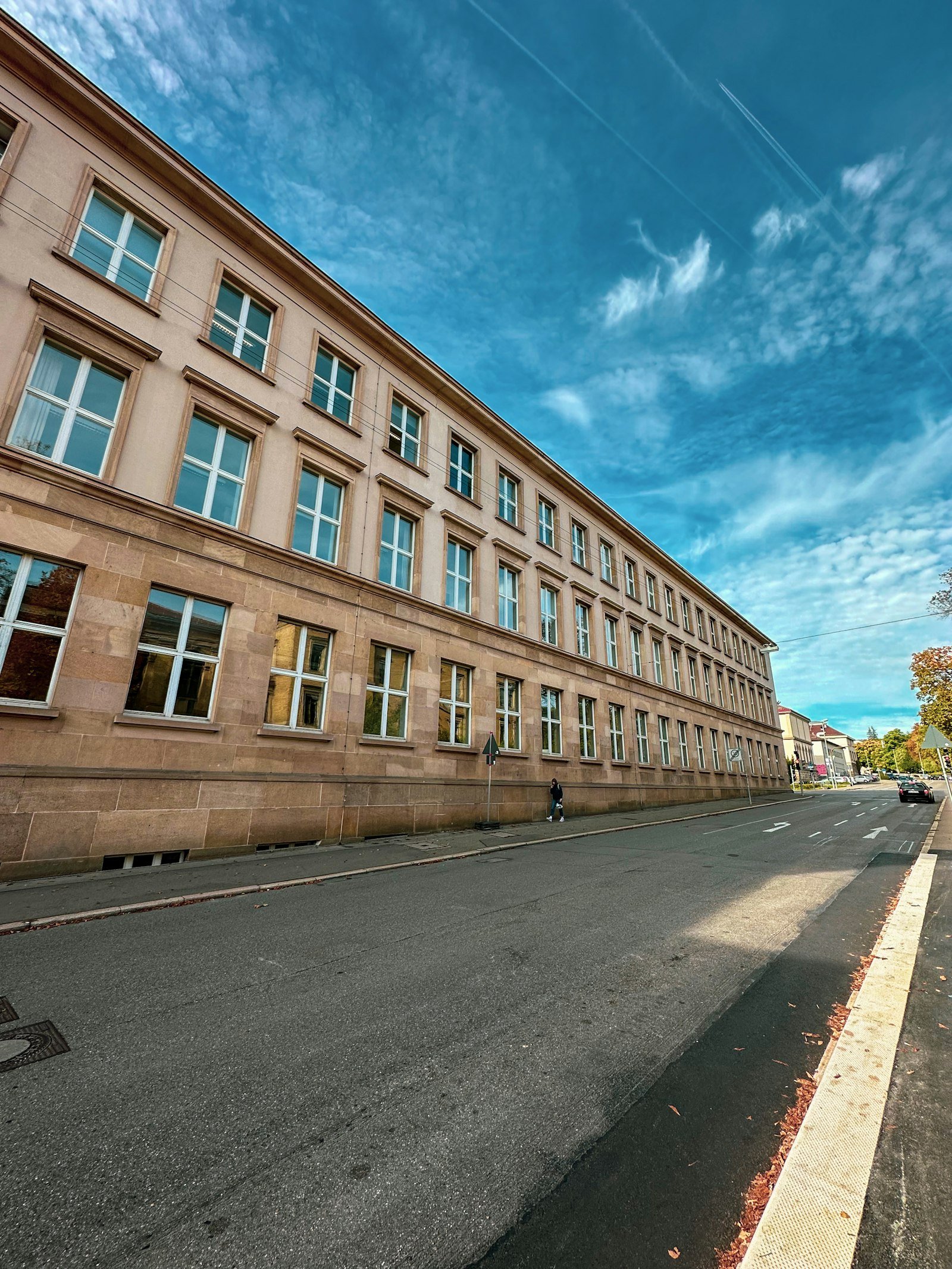 European city street with buildings where international students live